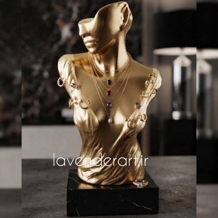 استند نیم تنه جاجواهری اکسسوری مانکن نیم رخ ملیس پلی استر ابعاد 33*20 سانتی متر