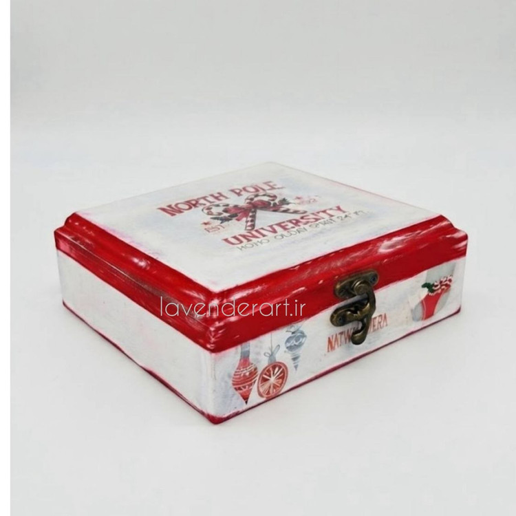 جعبه چوبی ام دی اف کوچک جاجواهرات لوکس قفل دار با طرح کریسمس ابعاد 16*16*6 سانتی متر