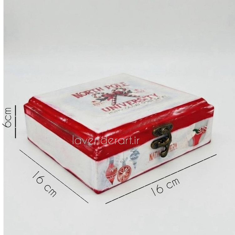 جعبه چوبی ام دی اف کوچک جاجواهرات لوکس قفل دار با طرح کریسمس ابعاد 16*16*6 سانتی متر