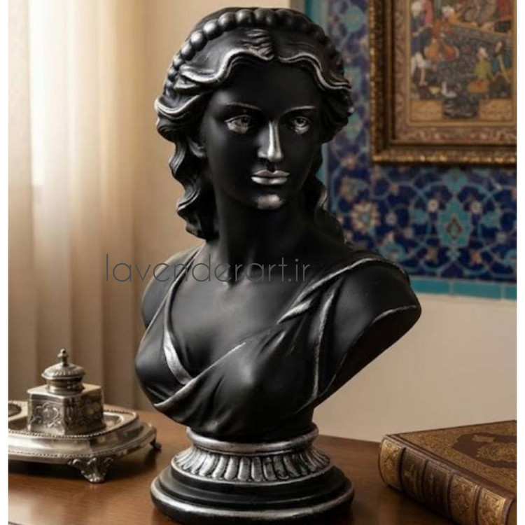 مجسمه رومیزی سردیس دکوری نیمتنه دکوراتیو زن کلاسیک مدل آریانا پلی استر ارتفاع 35 سانتی متر