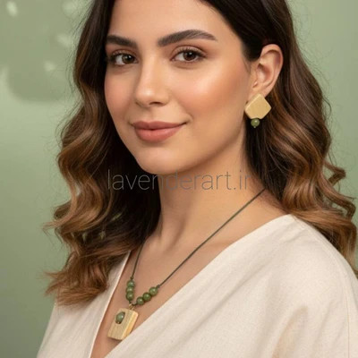 نیم ست چوبی طرح مربع با سنگ یشم