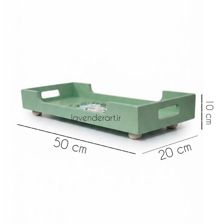 سینی مستطیل چوبی ام دی اف پذیرایی با دکوپاژ ضد آب گل های سفید ابعاد 50*20 سانتی متر