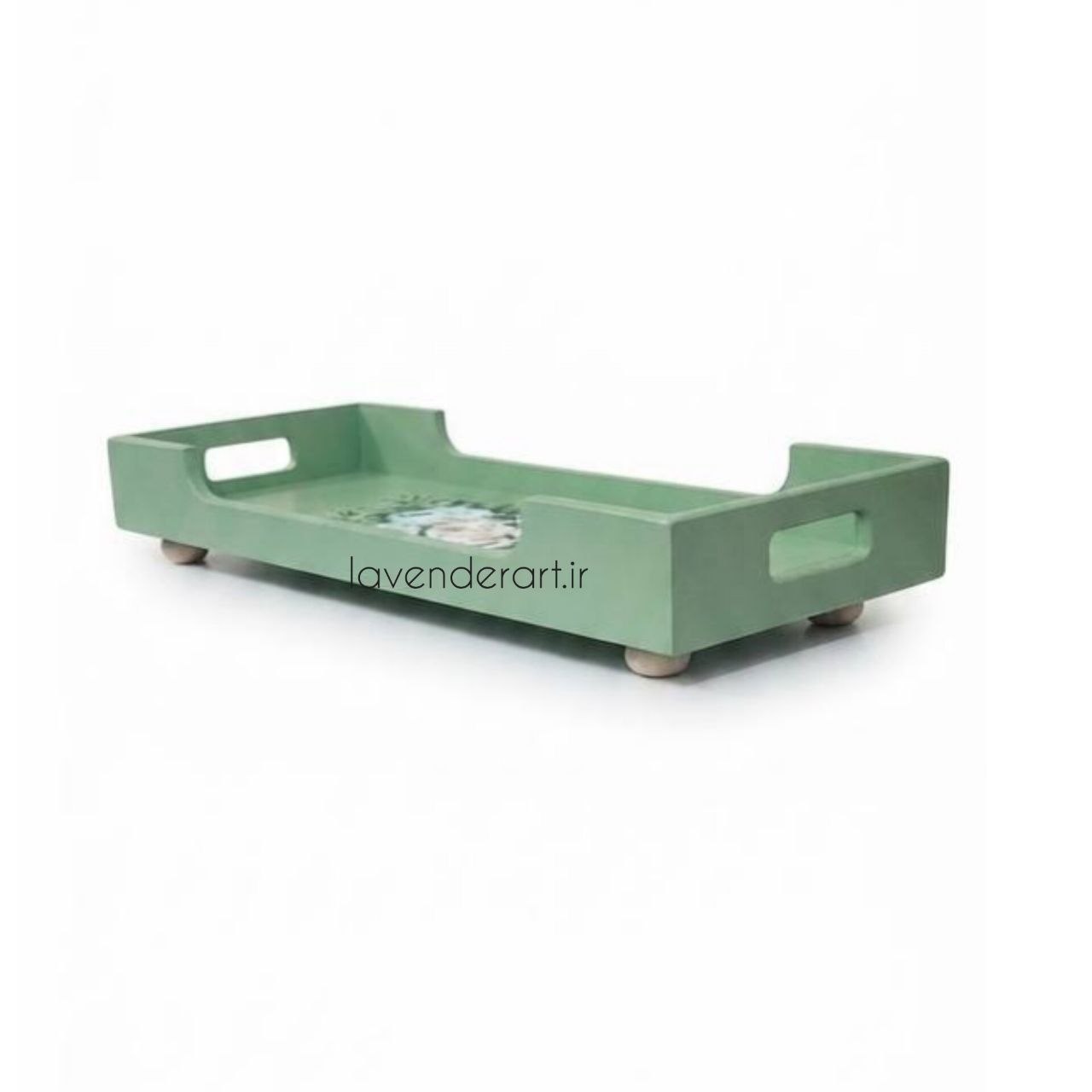 سینی مستطیل چوبی ام دی اف پذیرایی با دکوپاژ ضد آب گل های سفید ابعاد 50*20 سانتی متر