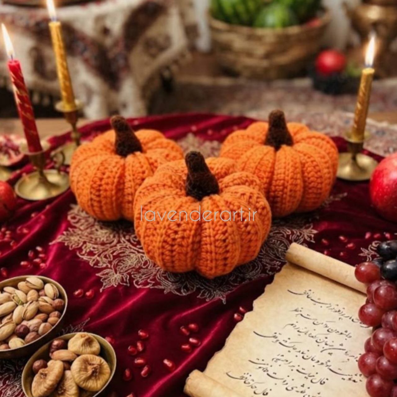 کدو تنبل هالووین بافتنی سه عددی 10 سانتی متر