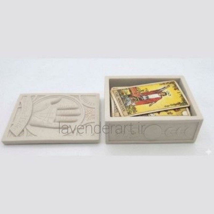 جعبه نگهدارنده کارت تاروت مدل دست سنگ مصنوعی خام ابعاد 14*5*9سانتی متر