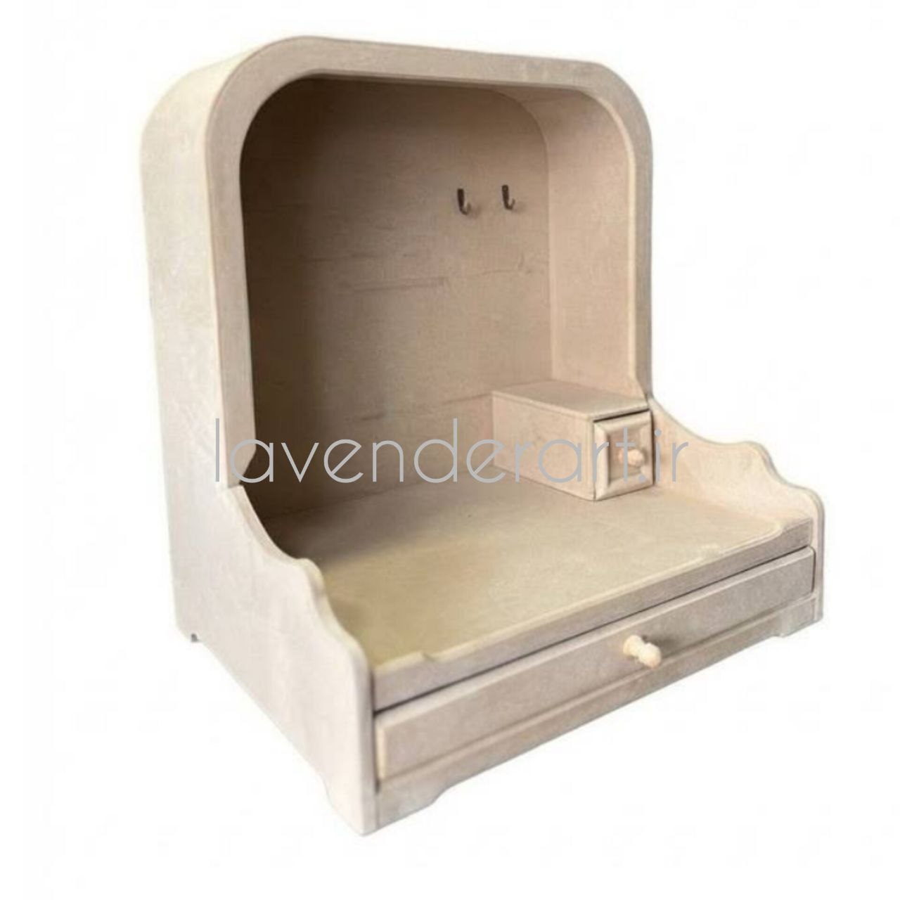 بیس خام MDF  کنسول جا ادویه یا کافی بار یا شلف رومیزی یا استند ام دی اف چوبی خام دکوراتیو کشو دار ابعاد 55*50*45 سانتی متر