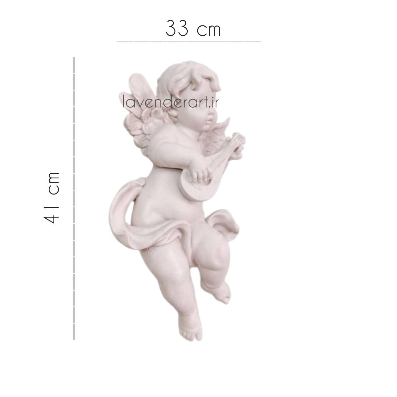 دیوارکوب پلی استر خام دارای قلاب طرح فرشته نوازنده عود ابعاد 41*33 سانتی متر مجسمه پلی استر فرشته بالدار بزرگ آنجل